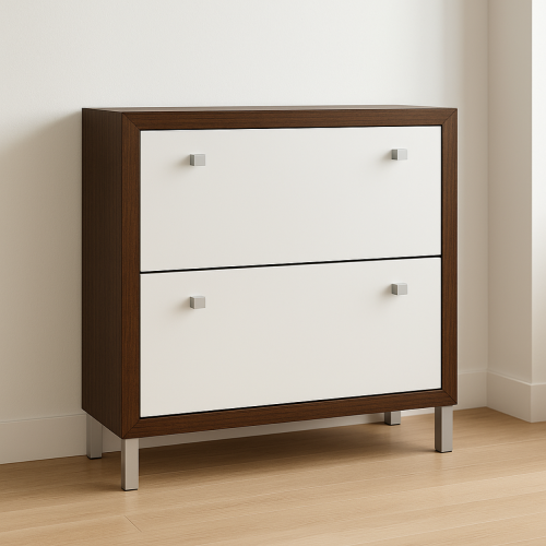 zapatero estrecho para recibidor Z-10 color blanco y nogal