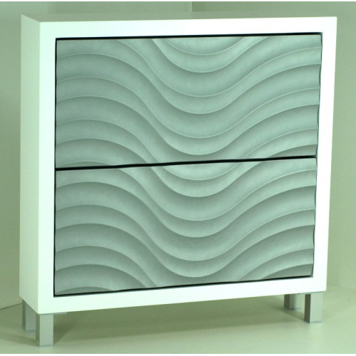 Mueble Zapatero mod. Ondas, blanco y plata.