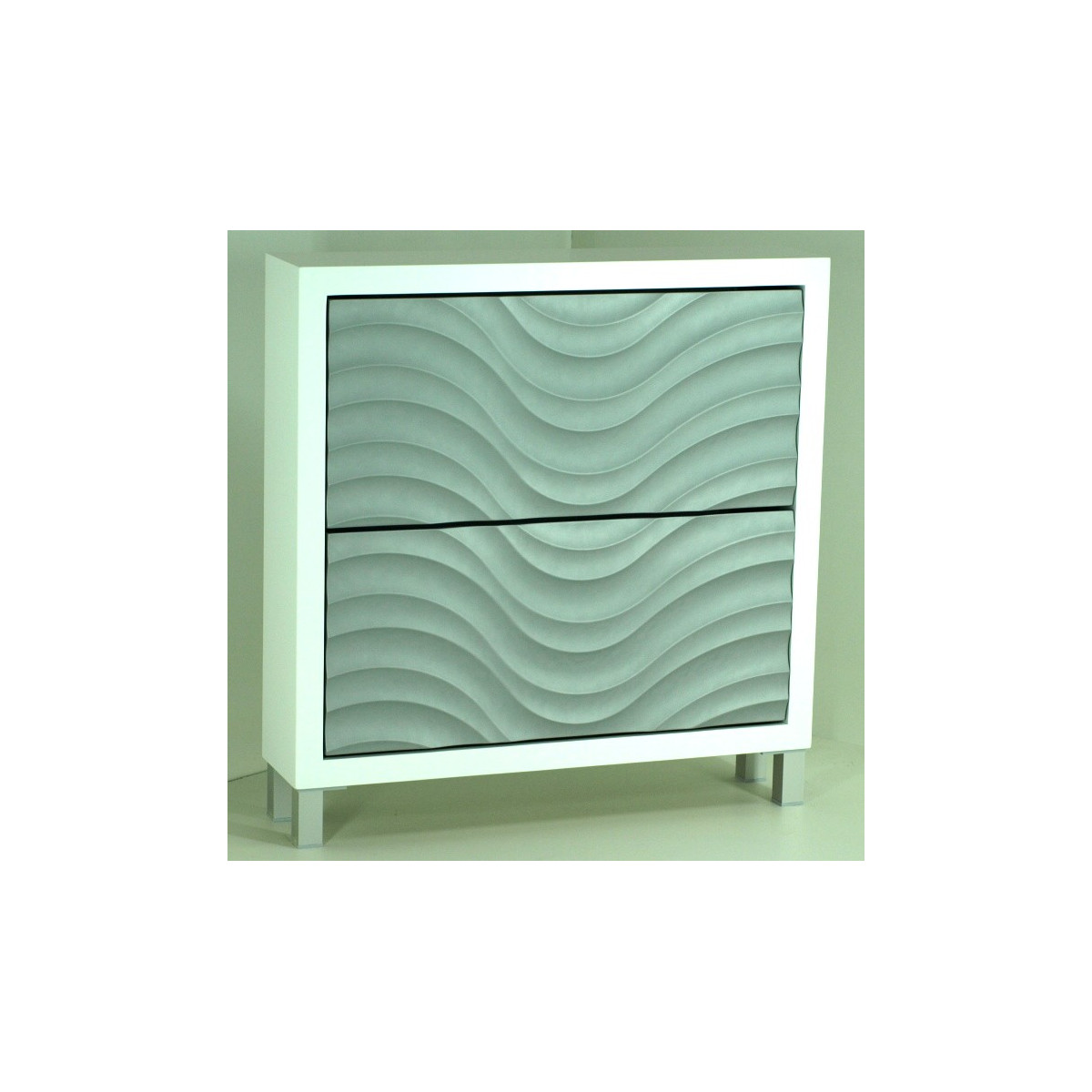 Mueble Zapatero mod. Ondas, blanco y plata.