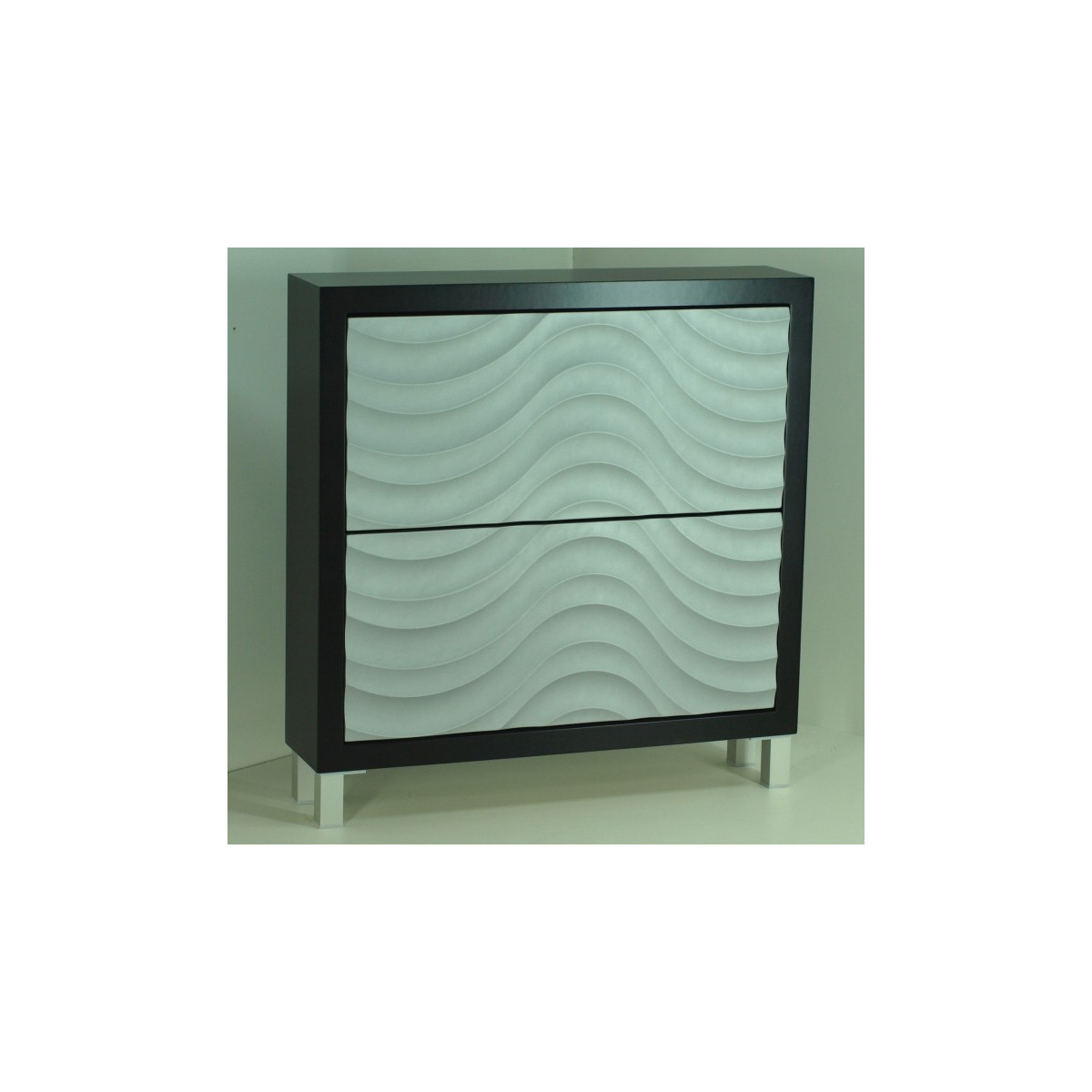 Mueble Zapatero mod. Ondas, negro y plata. Mueble Zapatero mod. Ondas, negro y plata.