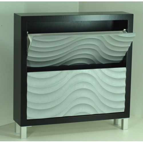 Mueble Zapatero mod. Ondas, negro y plata, detalle.